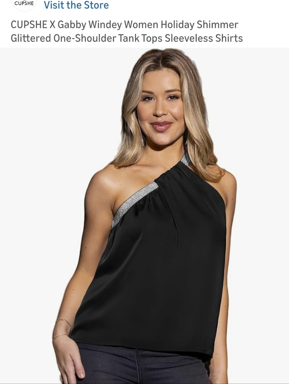 Cupshe Black One Shoulder Top Metallic Strap Asymmetrical NWT Size L